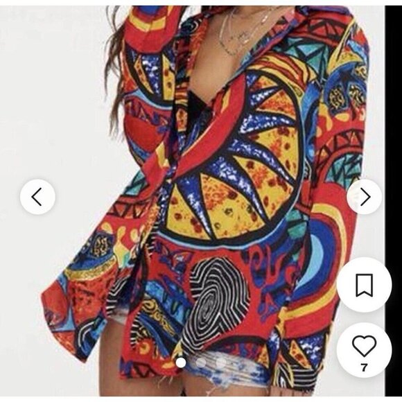 Pretty Little Thing Colorful Abstract Print Long Sleeve Shirt Size 12 (L) 90s - Picture 1 of 11